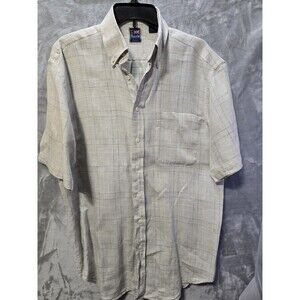 T. Harris London Men's Short Sleeve 100% Linen Button Down Dress Shirt Large